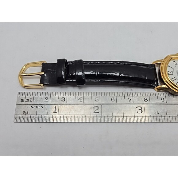 Ecclissi 80195 Womens Gold Tone Cushion Watch Black Leather New Battery Quartz - Picture 9 of 12